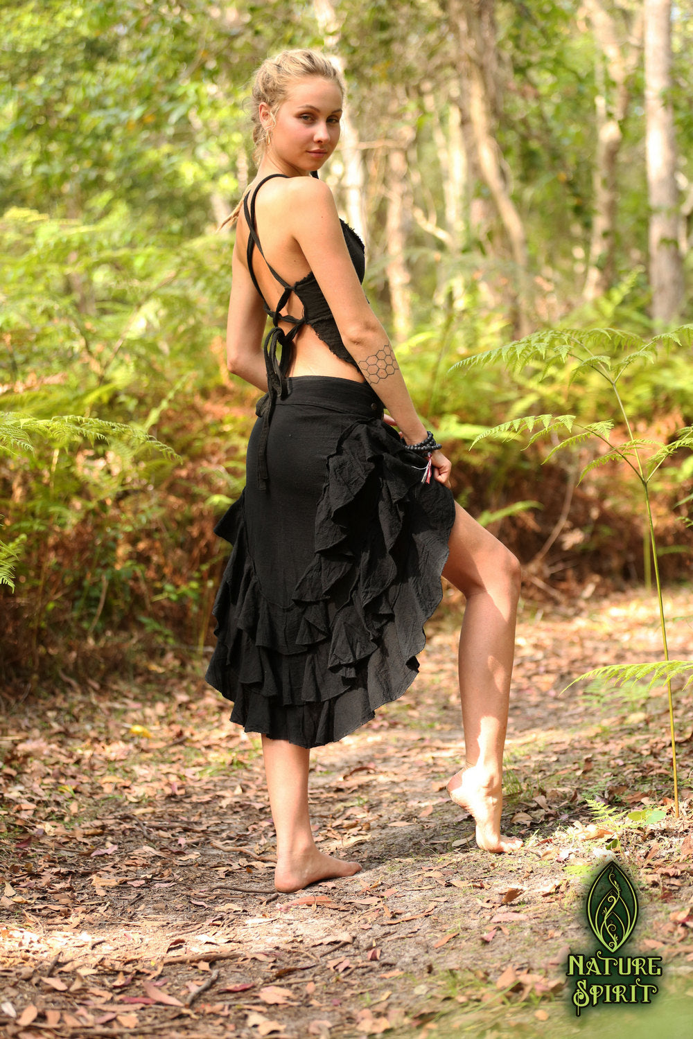 Black cotton 2025 ruffle skirt